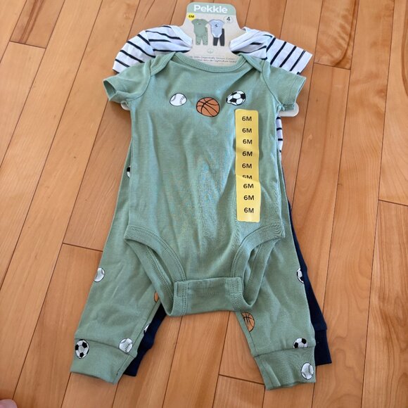 NEW Pekkle 4 piece Baby Outfit Set 6 months pants t-shirts - Picture 2 of 4